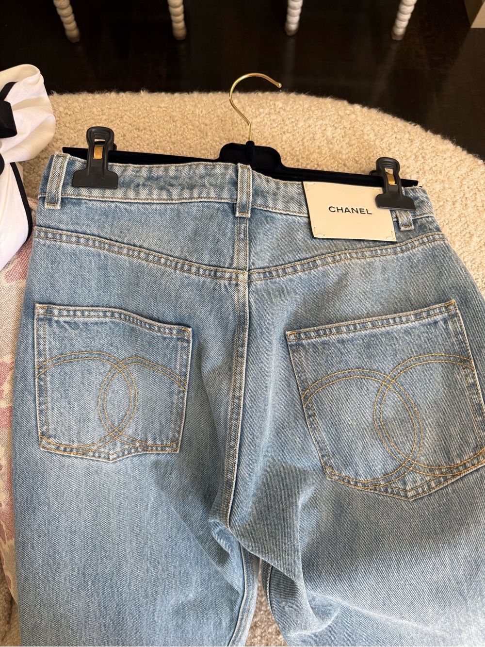 100% Authentic 2026 Sz 36 CHANEL Light Blue High-Waist Denim Jeans Blazy 26k